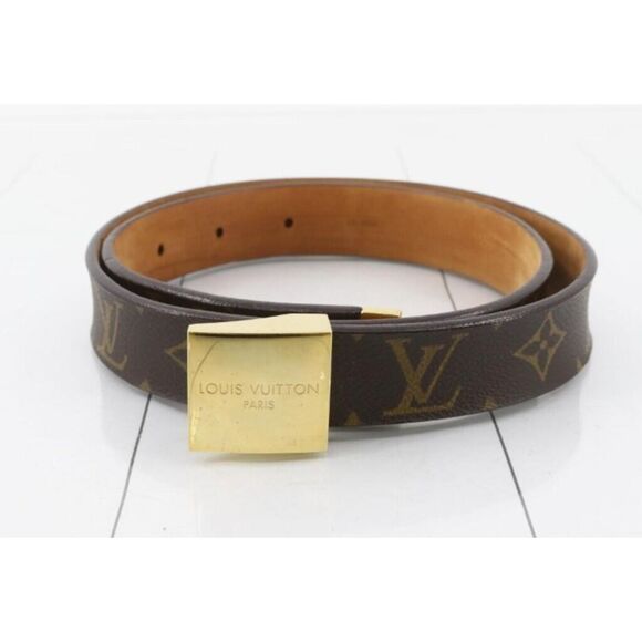 Louis Vuitton Brown Leather Belt with Gold LV Buckle-AUTHENTIC - Picture 1 of 6